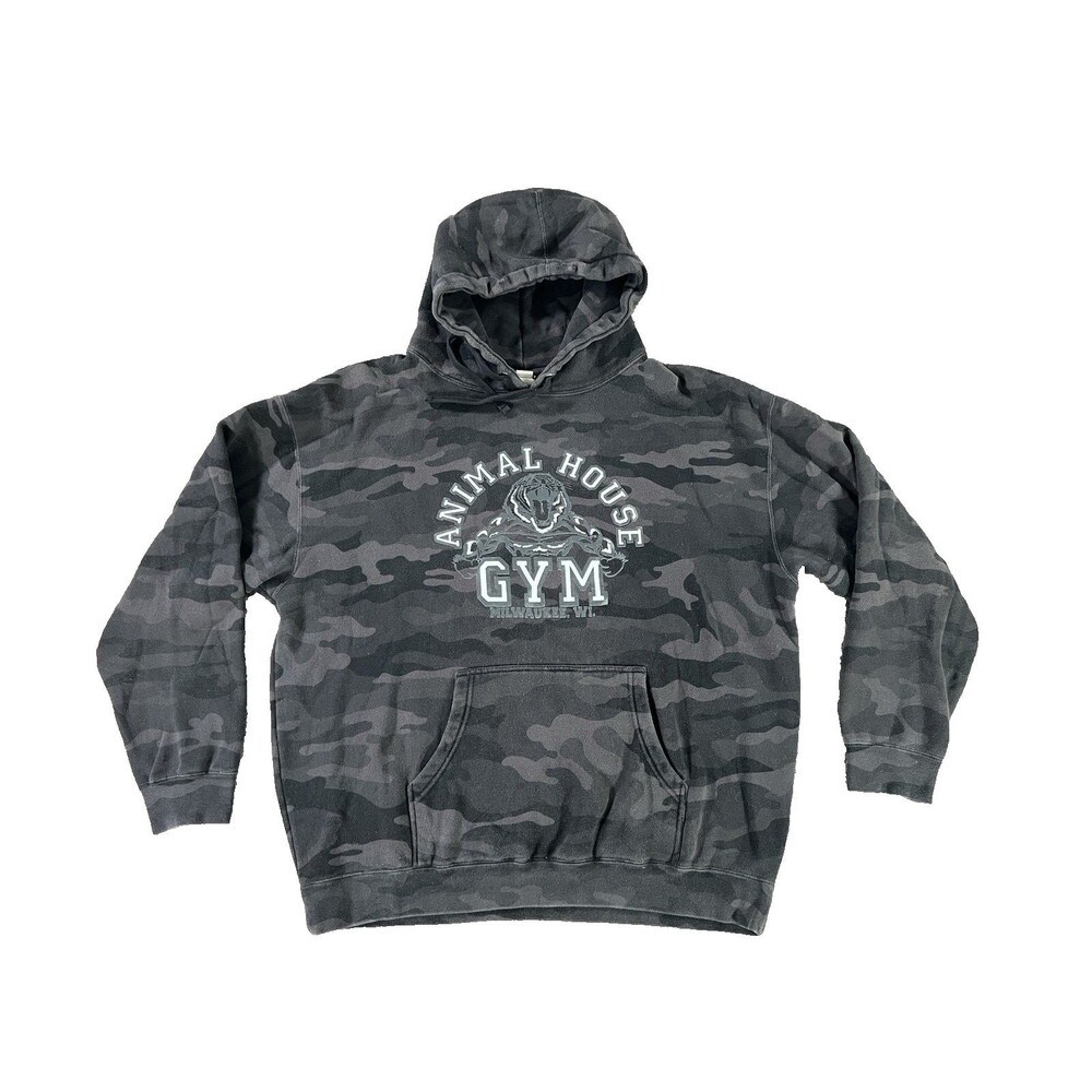 Animal House Gym Milwaukee Wisconsin Men's Black Camo Camouflage Hoodie XL